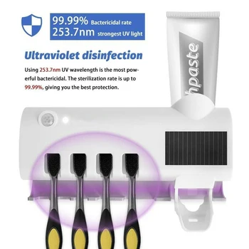 Zubná kefka Slnečné UV žiarenie Ultrafialové Kefka Sterilizátor Automatické zubná pasta Dispens Oothpaste Držiteľov Kúpeľňa Produkty