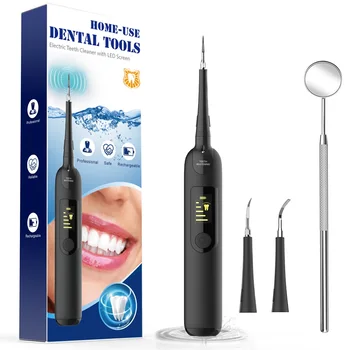 Zubnému Kameňu Remover, Elektrické zubného kameňa Škrabka s LED Displejom - 2 Hlavice, 5 Režimov & 1 Zubné Zrkadlo - Domáce Použitie Zuby