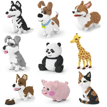 Zviera Tehla Pet Husky, Bradáči, Welsh Corgi Jack Russell Psa perzská Mačka Panda Žirafa DIY Mini Stavebné Bloky Hračka Zber