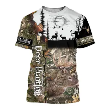 Zvierat, Rybárčenie/Lov jeleňa Camo 3D Vytlačené Mužov pre ženy tričko Harajuku letné tričko Krátky rukáv Bežné T-shirt top štýl-1