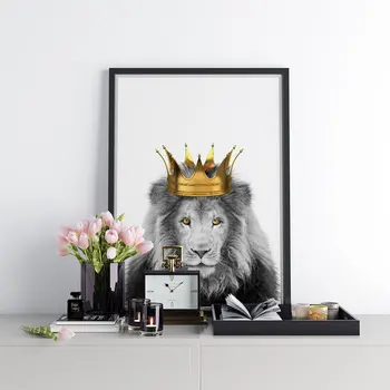 Zvieratá Plagát Zlatá Koruna Plátno Na Maľovanie Lion King Kráľovná Wall Art Print Moderný Obraz Pre Obývacej Izbe Na Stene Domova