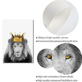Zvieratá Plagát Zlatá Koruna Plátno Na Maľovanie Lion King Kráľovná Wall Art Print Moderný Obraz Pre Obývacej Izbe Na Stene Domova