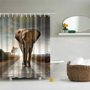 Zvieratá Slon Vytlačené Sprchové Závesy Kúpeľňa Záclony Zábavné Nepremokavé Macrame Obrazovke Home Decor S Zavesenie Krúžok
