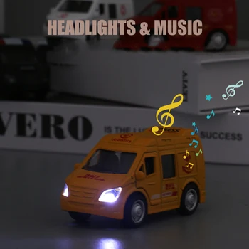 Zvuk, Svetlo Malé Auto Truck Model 1:43 Zliatiny Diecast DHL Ambulancie Požiaru Vozidla Policajné Auto, Hračky pre Chlapcov Deti Vianočné Y176