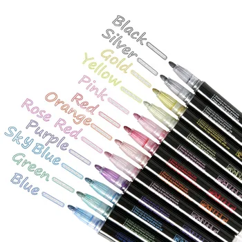 Zvýrazňovač 12 Farba Double Line Prehľad Pen Set Metalickej Farbe Magic Zvýrazňovač Marker Pero pre Umenie Maľba Písanie Školy