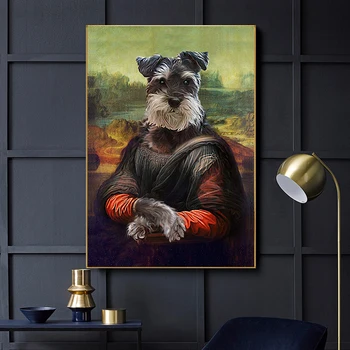 Zábavné Umenie Psa Vedúci Mona Lisa Portrét Plátno Plagát Obrazy Vtip Zvieratá umelecké Diela Výtlačkov Obrázkov pre Obývacia Izba Domov