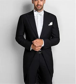 Zákazku Módne pánske 2 Ks Čierny Smoking Chvosty Zahŕňa Tailcoat Vesta& Formálne Nohavice(Bunda+Nohavice) Muži Oblek