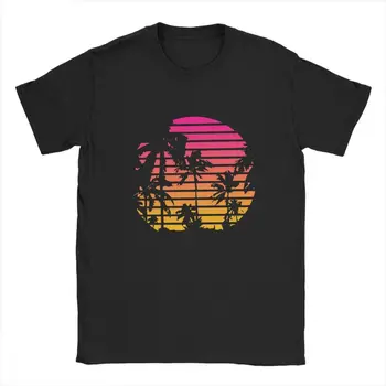 Západ slnka Palma Vintage Tee Tričko 80s Synthwave Oblečenie Vaporwave T Shirt Cyberpunk pánske T-Shirts Japonský Farby Streetwear