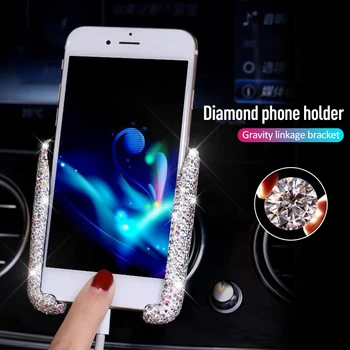 Závažnosť Universal Car Phone Držiteľ Ženy Diamond Crystal Auto Air Vent Mount Mobilný Telefón Držiak Na Stojan Do Auta Pre IPhone Samsung