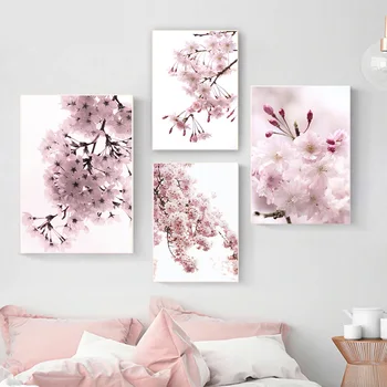 Čerešňové Kvety Ružový Kvet Citácie Nordic Plagáty A Tlačí Na Steny Umelecké Plátno Na Maľovanie Obrazov Na Stenu Pre Obývacia Izba Domova