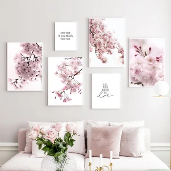Čerešňové Kvety Ružový Kvet Citácie Nordic Plagáty A Tlačí Na Steny Umelecké Plátno Na Maľovanie Obrazov Na Stenu Pre Obývacia Izba Domova