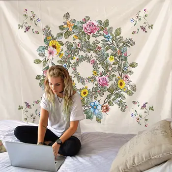 Čerstvé malé kvety tlač veľké nástenné lacné hippie stene visí české nástenné gobelíny mandala wall art decoration