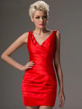 Červená Elegantné Koktejlové Šaty Plášť tvaru Krátke Mini Backless Sexy Plus Veľkosť Strany návrat domov Šaty