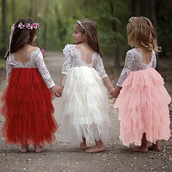 Červená Nový Rok Kvet Dievčatá Svadobné Šaty Princezná Girl Party Šaty Tylu Šaty Vianoce Deti Kostým pre Deti, Oblečenie 3 8T