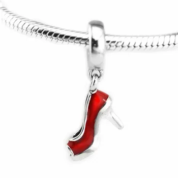Červená Stiletto Visieť Smalt Obuvi, kľúčové tlačidlá pre Náramky & Bangles Ženy DIY Šperky 925 Sterling Silver zobrazili kľúčové tlačidlá pre Šperky Robiť
