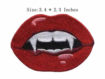 Červené pery a ohavné zuby výšivky patch 3.4