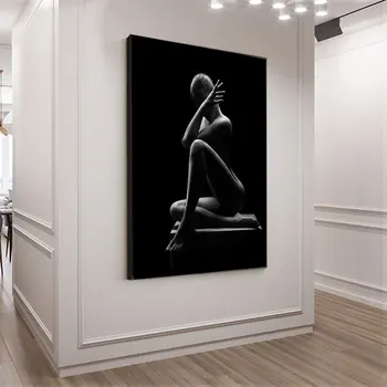 Čierna a Biela Sexy Nahé Afrike Ženy Plátno Maľba Olejová Maľba na Stenu Umenie Obrázok, Plagát Moderných v x izba, obývacia izba Dekor Domov