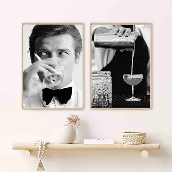 Čierna a Biela Slávny Herec Roger Moore Plagát Vytlačiť Obrázok Maľovanie Vintage Moderných obrazov na Stenu Pre život Ríma Domova