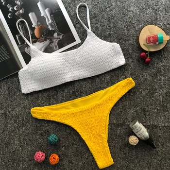 Čierna a Biela Smocked Bandeau Top Low-Waitsed Bikini Sexy Plavky Dva Kusy Plavky Ženy 2020 Pláž, Kúpanie Vyhovuje