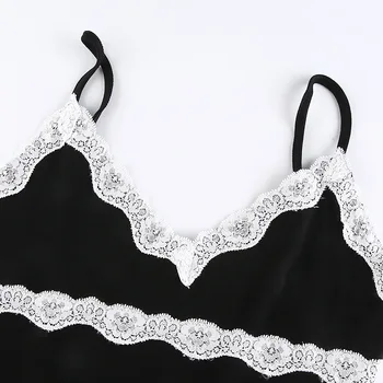 Čierna Čipka Cami Y2k Mini Šaty Bez Rukávov 2020 Leto, Jeseň Sexy V Krku Split Bodycon Bavlna Slim Wrap Šaty Vestido De Mujer