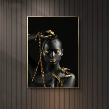 Čierna Žena Drží Zlaté Šperky Plátne, Obrazy Na Stenu, Umenie Plagáty A Vytlačí Africké Umenie Cuadros Obrázky Domova