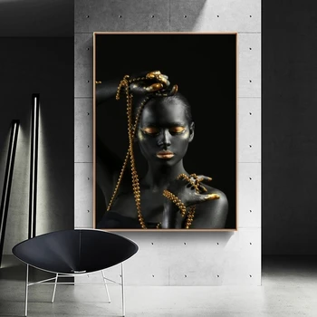 Čierna Žena Drží Zlaté Šperky Plátne, Obrazy Na Stenu, Umenie Plagáty A Vytlačí Africké Umenie Cuadros Obrázky Domova