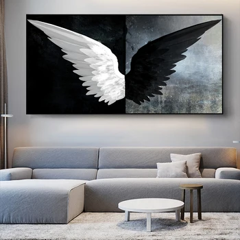 Čierne A Biele Anjelské Krídla Pierko Umelecké Plátno Tlačiť Abstraktné Maľby Na Stenu Obrázok, Obývacia Izba Moderné Domáce Dekorácie Plagát