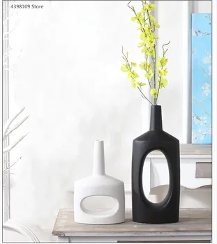Čierne a biele keramické vázy, dekorácie Nordic domáce dekorácie pre sušené kvety váza moderný minimalistický obývacia izba ploche váza