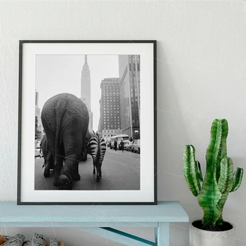 Čierne a Biele Plátno na Maľovanie na Stenu Umenie Obrázok Zoo Zviera Slon v New Yorku Moderné Domáce Dekorácie Plagáty a Výtlačky