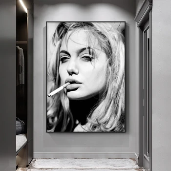 Čierne a Biele Retro Štýl Dekoratívne Maľby v Pohode Fajčenie Žena, Plagáty, Tlač na Plátno Cafe Bar Wall Art Obrazy Bez Rámu