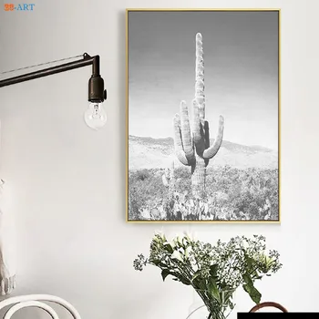 Čierne a Biele Steny Umenie Kaktus Tlač Plagátu Púšti Umelecké Plátno na Maľovanie obrazov na Stenu pre Obývacia Izba na Juh Západného Moderný Dekor