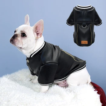 Čierne Kožené Psa Bunda francúzsky Buldog Oblečenie Zimné Pet Kabát Psie Oblečenie, Nepremokavé Oblečenie, Kostýmy pre Malé a Stredné Psy Pug