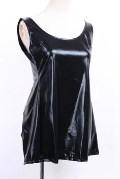 Čierne Sexy Šaty PVC Faux Kožené Šaty Club Obväz Mini Šaty Žien Clubwear Čipky Mokrý Vzhľad Clubwear