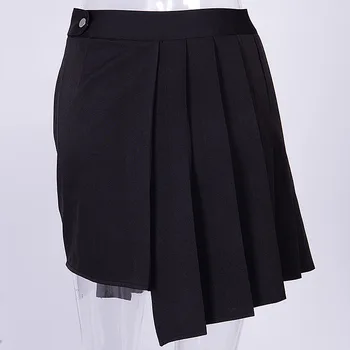 Čierne Sukne Ženy Gotický Nepravidelný Skladaný Mini Sukne Lete Kovové Nastaviteľné Pás Tmavé Sukne Móda