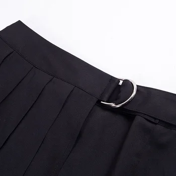 Čierne Sukne Ženy Gotický Nepravidelný Skladaný Mini Sukne Lete Kovové Nastaviteľné Pás Tmavé Sukne Móda