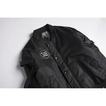 Čierny Remienok MA-1 Bomber Bundy Mužov Streetwear Odnímateľný Stuhy Baseball Jacket Bavlna-čalúnená Mens Punk Bundy a Kabáty