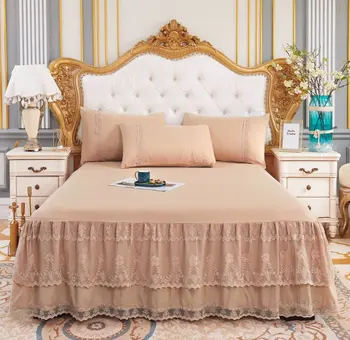 Čipky posteľ sukne prešívaný bed head kryt čipky posteľ sukne prachotesný svadobné lôžko kryt čipky posteľ sukne prehoz cez posteľ prestieradlá posteľ sukne