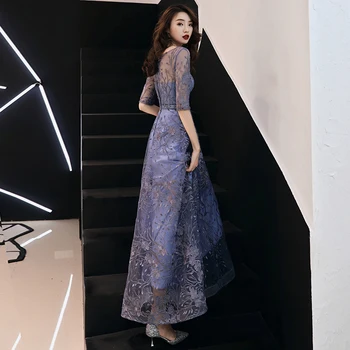 Čipky Večerné Šaty Dlhé 2019 Elegantné O-krku A-line Podlahy-Dĺžka Formálne Večerné Šaty S Rukávmi Plus Veľkosť Formálne Šaty