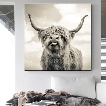 Čisté Čistý Highland Krava Umelecké Plátno Plagát, Tlač Minimalistický Wall Art Dobytka Zvierat Plátne Obrazy pre Home Decor