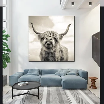 Čisté Čistý Highland Krava Umelecké Plátno Plagát, Tlač Minimalistický Wall Art Dobytka Zvierat Plátne Obrazy pre Home Decor