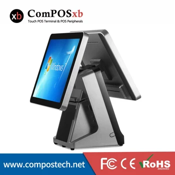 Čína Kapacitný LCD Pos Výrobca 15 Palcov Dvojité Zobrazenie Pos Terminál S Tlačiarne Pre Reštaurácia