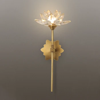 Čínska Klasická Zen Umenie Lotosový Kvet Nástenné Svietidlo Led E14 Medi Crystal Vnútorné Osvetlenie pre Obývacia Izba Dekor Spálňa Čaj Izba