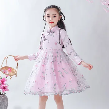 Čínske Dievčatá Výšivky Cheongsam Chi-Pao Qipao Princezná Svadobné Party Šaty Deti Vykonať Fotografie Šaty Nový Rok Kostým