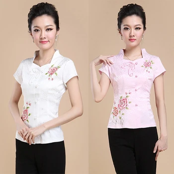 Čínske tradičné Tang vyhovovali topy ženy-krátke rukávy tričko hotelovej reštaurácii čašník trakmi, foot spa čaj umelec oblečenie