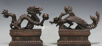 Čínsky Royal fengshui Bronz, meď sľubný Dragon phoenix Socha 23 cm