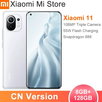 Čínsky Verion Xiao Mi 11 8GB RAM, 128 GB ROM Smartphone Snapdragon 888 Octa-Core 108MP Zadná Kamera 55W Rýchle Nabitie 4600mAh
