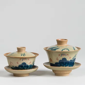 Čínsky Čajový Set Turee Gaiwan Vinobranie ručne maľované Keramické Teaware Nastavuje Ručne maľované Kosti Čína porcelánu Kung Fu Čaj Nastaviť Misa