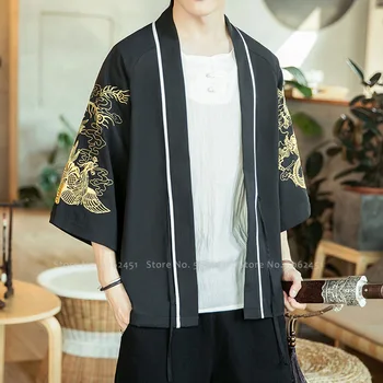 Čínsky Štýl Kabát Retro Hanfu Rúcha Kung Fu Tang Vyhovovali Mužov Japonské Kimono Cardigan Yukata Haori Bundy Dragon Tlač Streetwear