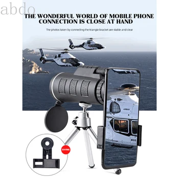 Ďalekohľad Monokulárne 40X60 Zoom Monokulárne Ďalekohľady Jasné Slabé Nočné Videnie Vreckový Ďalekohľad s SmartPhone Držiak pre Kempovanie