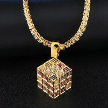 Ľadový Mimo Magic Cube Prívesok Multicolor Micro Pave Kubický Zirkón Náhrdelník pre Mužov, Ženy, Darčeky Módne Hip Hop Šperky